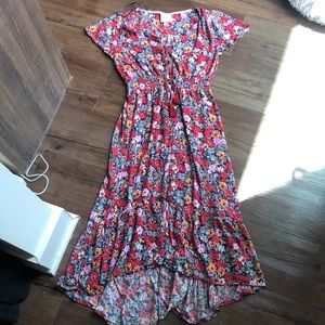 Floral buttoned high-low dress